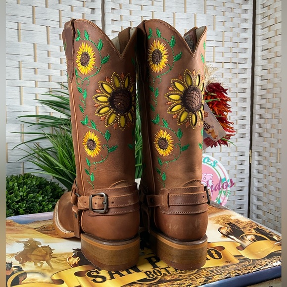 San Pedro Botas Shoes Nwt Womens Mexican Leather Boots Sunflowers Embroidered Boots 65